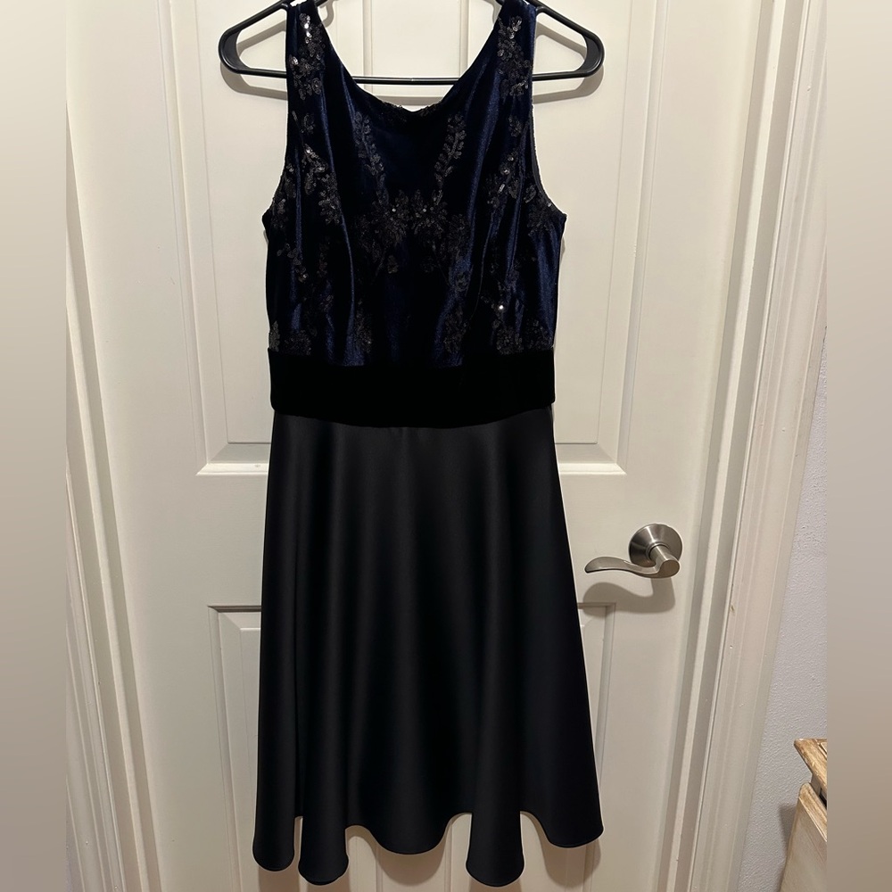 Taylor Black and Navy Midi Dress